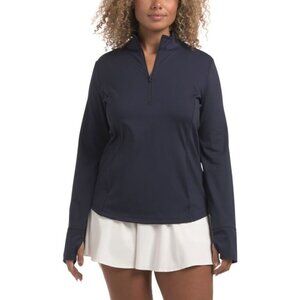 Tommy Bahama Womens Blue Upf 50 Quarter Zip Pockets Long Sleeve Top Sz L New